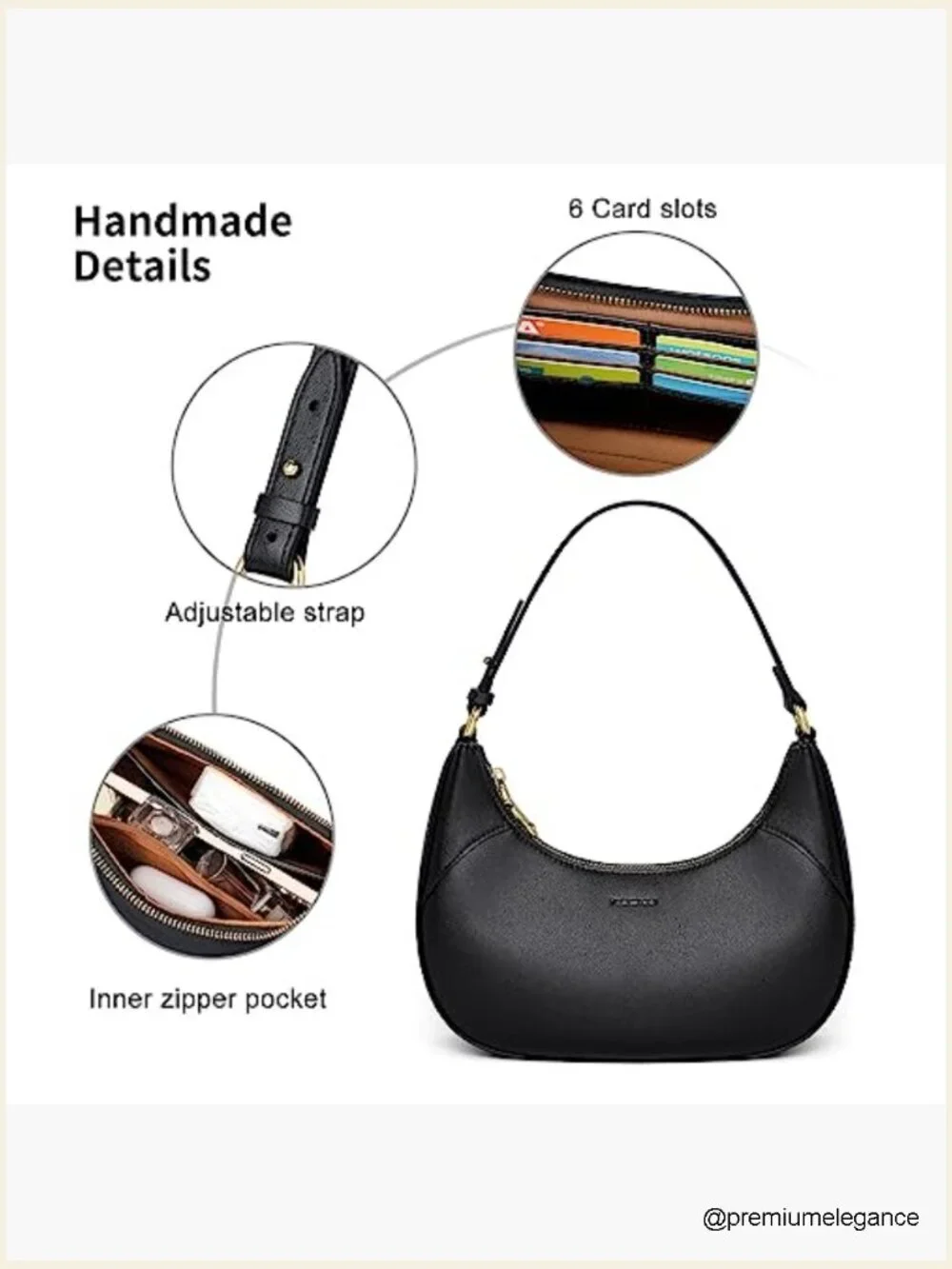 Premium PU Leather Crescent Hobo Bag with Shoulder Strap Zip Closure